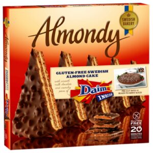 Almondy DAIM Cake. V1321 6x 1Kg. Gluten-free Swedish almond cake with Daim chocolate inside for the FOOD SERVICE. MAY CONTAIN PEANUTS AND OTHER NUTS.