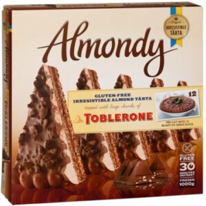 Almondy Toblerone Cake. V1326 6x 1Kg. Gluten-free irresistible almond tart covered with Toblerone chocolate for the FOOD SERVICE. MAY CONTAIN PEANUTS AND OTHER NUTS.