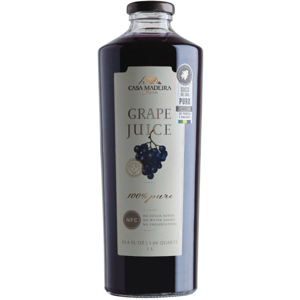 Casa Madeira Grape Juice 1l. The casa Madeira Grape Juice is made with high quality grapes (Isabel and Bordo) from Vale dos Vinhedos in South of Brazil a well-known wine region. The Grape Juice is a blend of two taste grapes and has not added sugar or preservatives. IGJ1 6x 1L (6L Net)