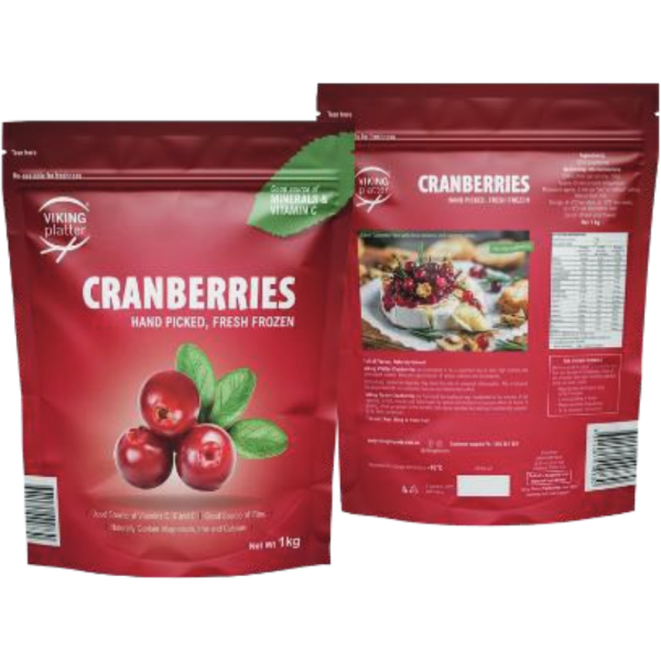 Viking Platter Cranberries 100% Cranberries. (ORIGIN CANADA). VP9122 6x 1kg (6Kg Net)